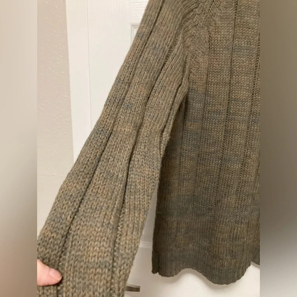 *Rainforest Khaki Green Mock Neck Cable Knit Wool Blend Small Henley Sweater #PW